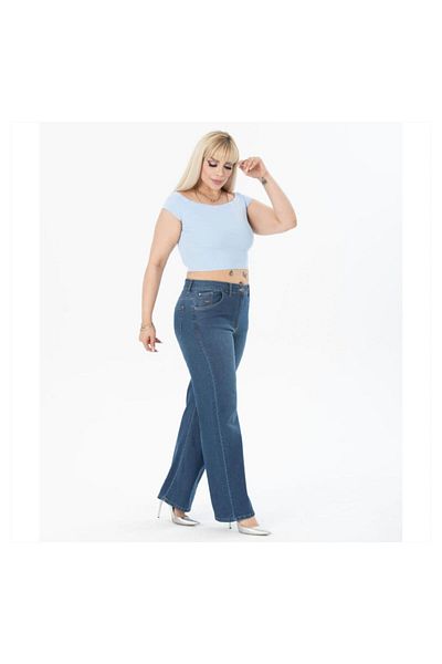 LİYACA Large Size High Waist Bol Leg Licra Jeans