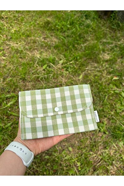 Sumicorn Design Yeşil Pötikareli Yıkanabilir Çıtçıt Detaylı Ped Çantası, Mini...