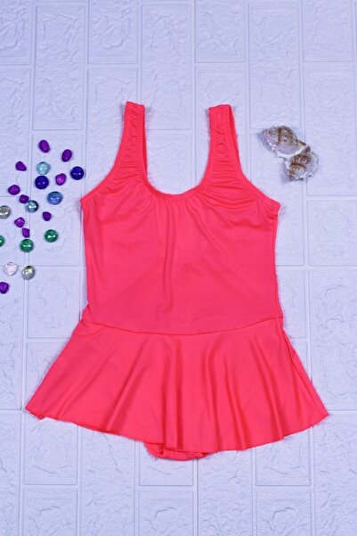 KZN MODA Kız Çocuk Neon Pembe Etekli Elbise Mayo