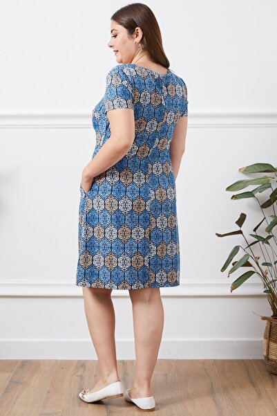 Freeista Açık Mavi Büyük Beden Desenli Elbise