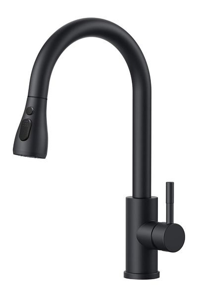 İSAOĞLU YAPI Matte Black Spiral Sink Faucet - Extending Pull and Shower Effect Fixture