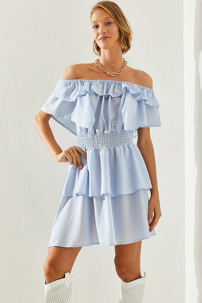 Bianco Lucci Rochie mini pentru femei, cu decolteu barcă și talie strălucitoare - 22197 60251622
