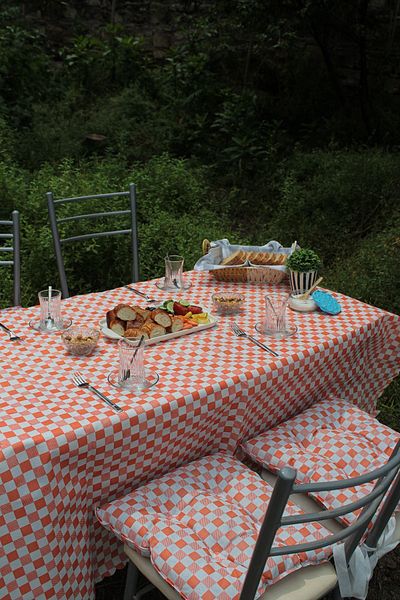 ADARYA HOME Set of 4 Cushions 45x45cm + Floor Table Picnic Cloth and Tablecloth 160x160 - Orange