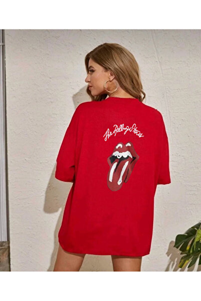 khufu Unisex crvena Oversize kroj usna Štampano T-shirt