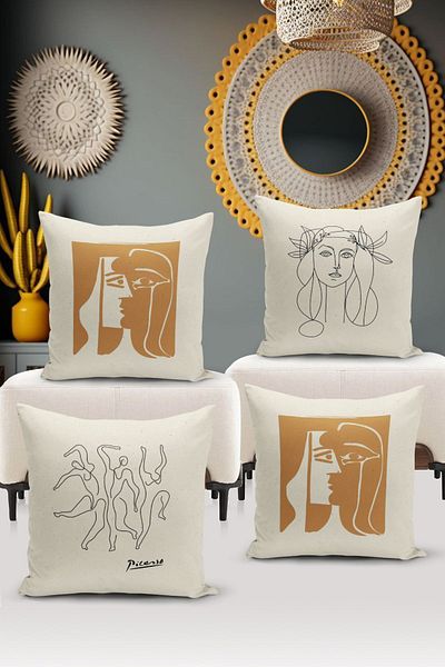 Bertille Home Σετ κάλυμμα μαξιλαριού ριχτάρι διπλής όψης Art Series 4 τεμαχίων (Σετ κάλυψης τέχνης)