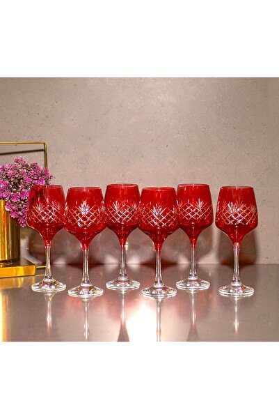 sudeka 6 Parça Kristal Kesme Renkli Cam Bardak 295cc