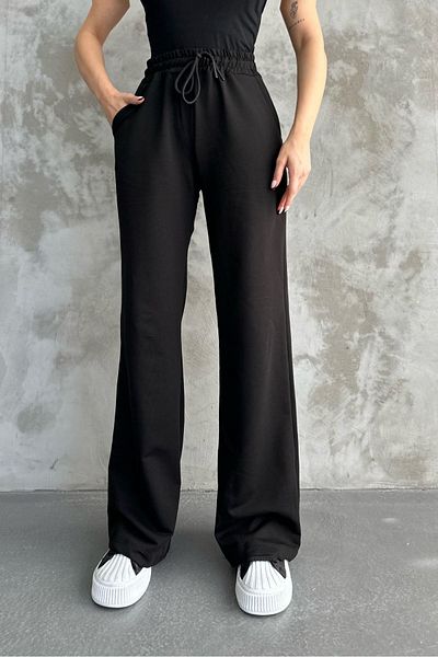 macharel jeans Γυναικεία μαύρη φούτερ με δύο κλωστές ελαστική μέση, φαρδιά, φαρδιά