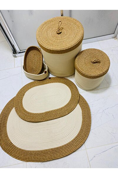 ModaCardin Σετ 6 πατάκια μπάνιου από γιούτα και άχυρο - Σκανδιναβικό πατάκι σε στυλ Bohemian