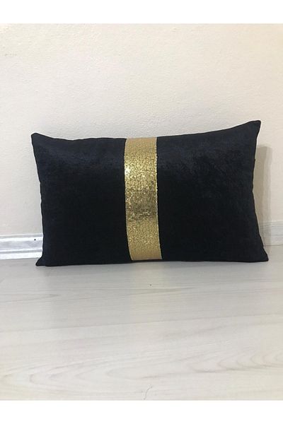 YILMAZHOME Husă de pernă din catifea cu dungi dreptunghiulare - (bandă neagră de catifea-aurie)