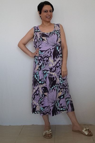 Mertcan Butik Rochie din vascoză din bumbac pieptănat cu model liliac, cu bretele groase