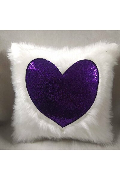 YILMAZHOME Κάλυμμα μαξιλαριού βελούδινης καρδιάς - (λευκή βελούδινη-μωβ καρδιά)