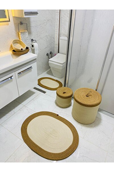 ModaCardin Σετ 6 πατάκια μπάνιου από γιούτα και άχυρο - Σκανδιναβικό πατάκι σε στυλ Bohemian