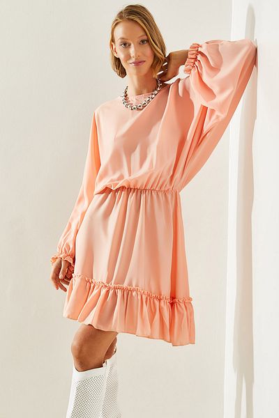 Bianco Lucci Rochie din șifon cu tiv cu volane, decolteu barcă - cu talie și mâneci elastice 2292 60251621