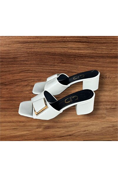 İpek kadın taş renk tokalı topuklu terlik