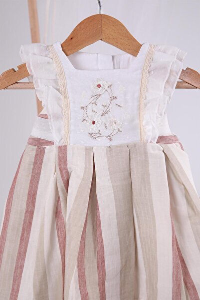 Babydola Papatya Nakışlı Pileli Bayramlık Kız Bebek Elbise 13903