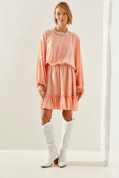 Bianco Lucci Rochie din șifon cu tiv cu volane, decolteu barcă - cu talie și mâneci elastice 2292 60251621