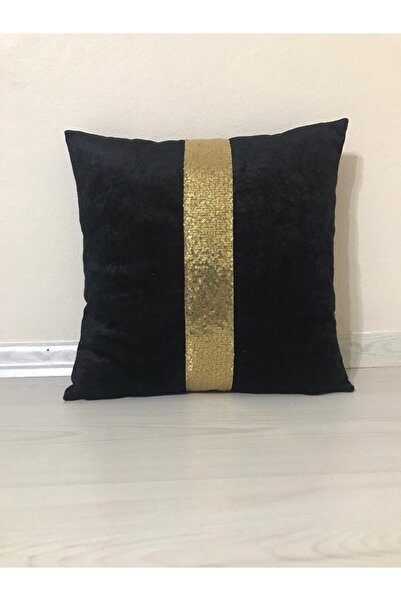 YILMAZHOME Βελούδινη ριγέ θήκη μαξιλαριού - (μαύρη βελούδινη-χρυσή ρίγα)