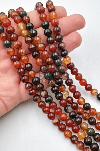 Ebruli Boncuk 8 Mm Doğal Küre Mix Taş Akik Takı Yapımı Aksesuar Boncuk Bead (...