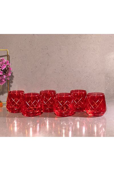 sudeka 345 cc Colored Crystal Cut Glass Cup - 6 Pieces