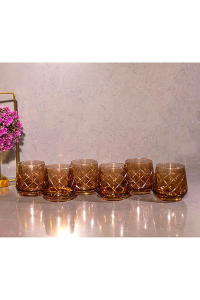 sudeka 345 cc Colored Crystal Cut Glass Cup - 6 Pieces