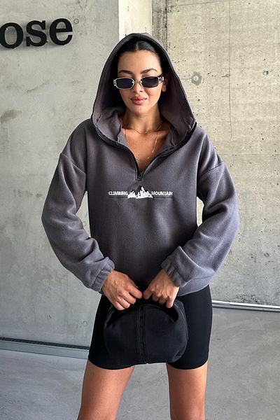 MODAGEN Unisex Κεντητό Mountain Fleece Φούτερ - Κουκούλα με μισό φερμουάρ