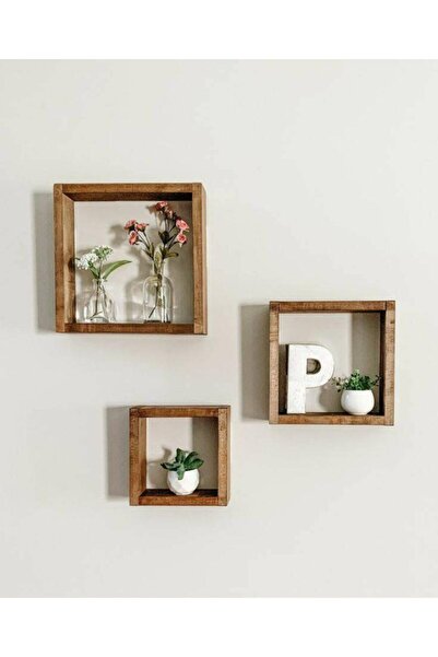 Genel Markalar Ahşap Kare Üçlü Duvar Raf