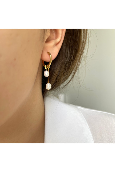 ORFE JEWELRY Gerçek Doğal İncili Çelik Küpe