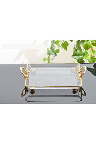 Dream Home Accessories صينية زجاج مربعة 25×25 مذهب