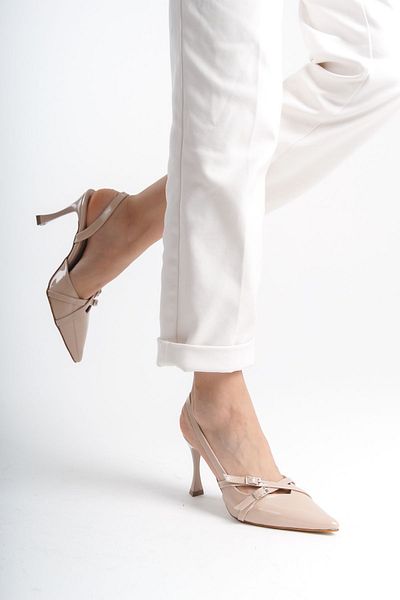 NITU Shoes Piele lacuita nuda cu toc inalt - Pantofi cu spate deschis