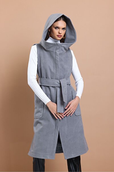 Tangül&Ali'S Moda Evi Gri Kaşe Midi Yelek