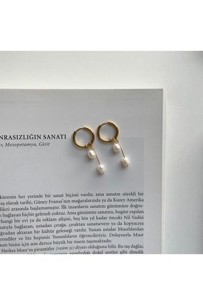 ORFE JEWELRY Gerçek Doğal İncili Çelik Küpe