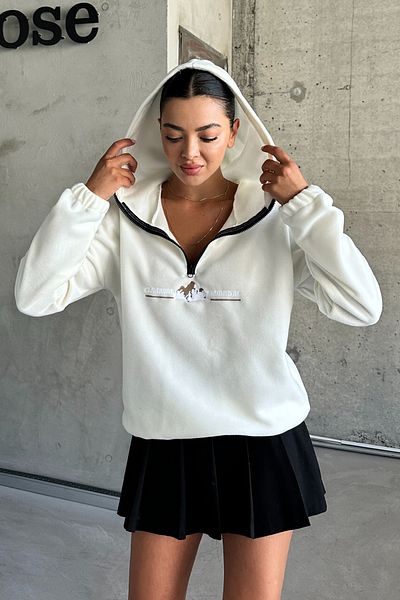 MODAGEN Unisex Κεντητό Mountain Fleece Φούτερ - Κουκούλα με μισό φερμουάρ