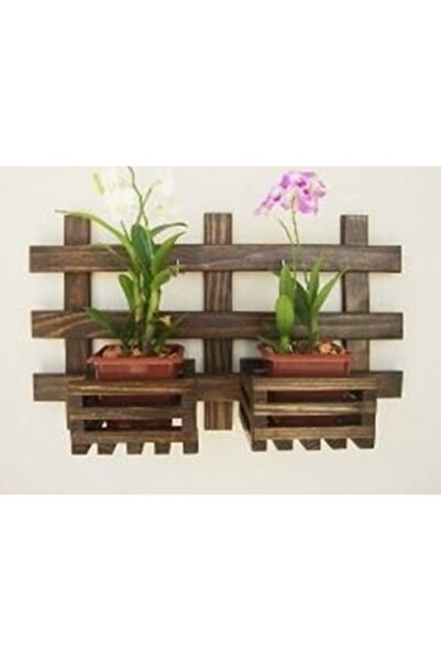 UmutHomeDesing Ahşap Yatay 2 Li Duvar Çiçeklik Saksılık Stand.