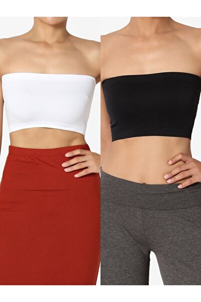 KaSheHa Siyah-beyaz 2'li Paket Straplez Büstiyer Crop 38 Cm