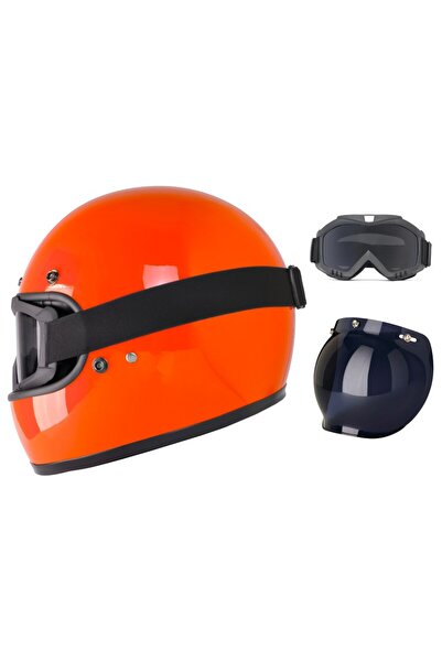 ebakbak Motosiklet Retro Kask Harley Cafe Racer Vespa Modüler ve Anti UV Gözl...