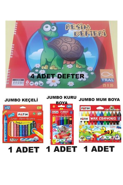 HEPPRATİK Resim Defteri + Adel Jumbo Keçeli Kalem + Faber Jumbo Mum Boya