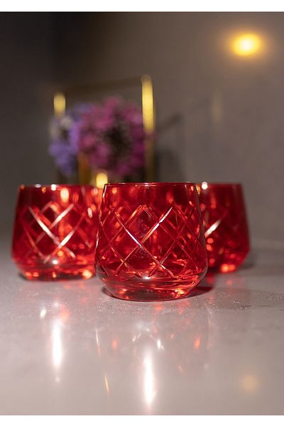 sudeka 345 cc Colored Crystal Cut Glass Cup - 6 Pieces