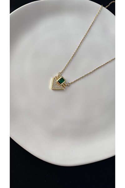 TREND AL&IN Emerald Jewelled Anti-Tarnish Steel Badge Serenay Necklace