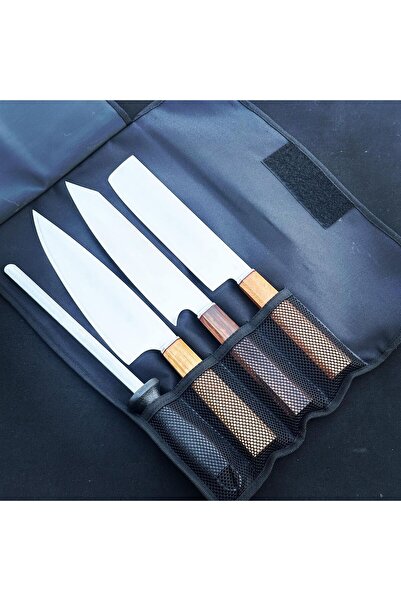 ATASAN Çantalı Ahşap Saplı Özel Üretim Şef, Kasap, Mutfak Bıçak Seti 5 Parça