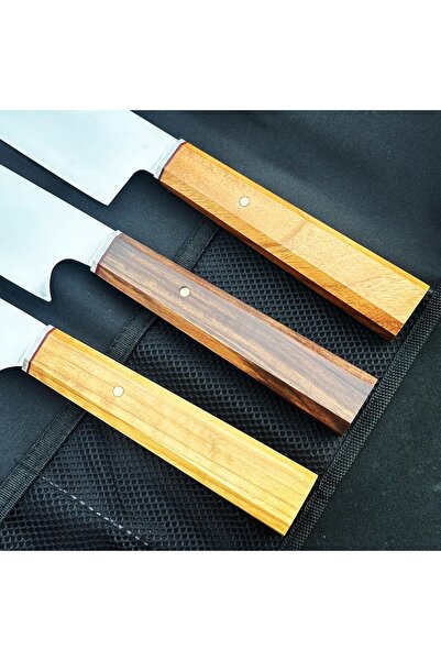 ATASAN Çantalı Ahşap Saplı Özel Üretim Şef, Kasap, Mutfak Bıçak Seti 5 Parça