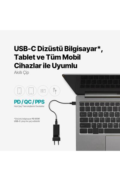 Ttec Süper Hızlı Gan 65w 2x Pd Type C Ve 1x Usb Girişli Şarj Aleti, Akım Ve Isı Korumalı Şarj Adaptö
