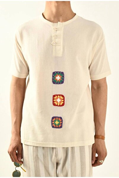 Astrea Butik ÖNÜ KROŞE DETAYLI KISA KOLLU OTANTİK GÖMLEK