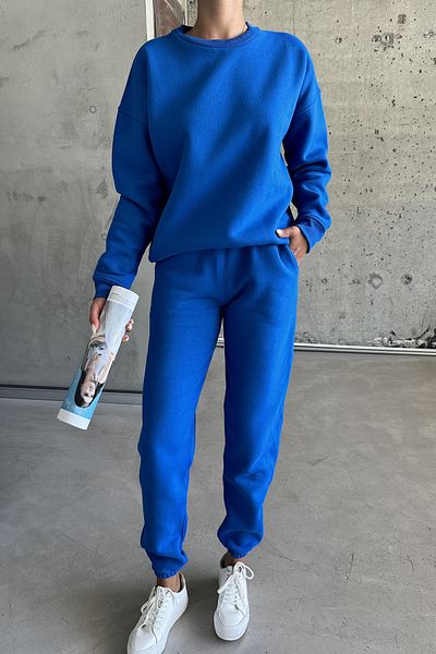 MODAGEN Unisex modrá oversize tepláková souprava - Crew Neck Sax