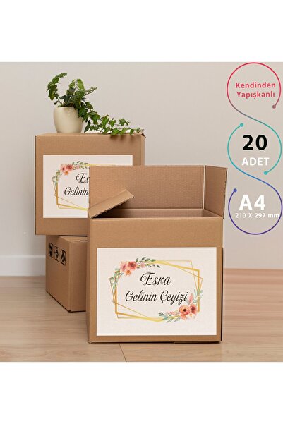 Azresa Yapışkanlı Kişiye Özel Çeyiz Kutusu Etiketi - 20 Adet