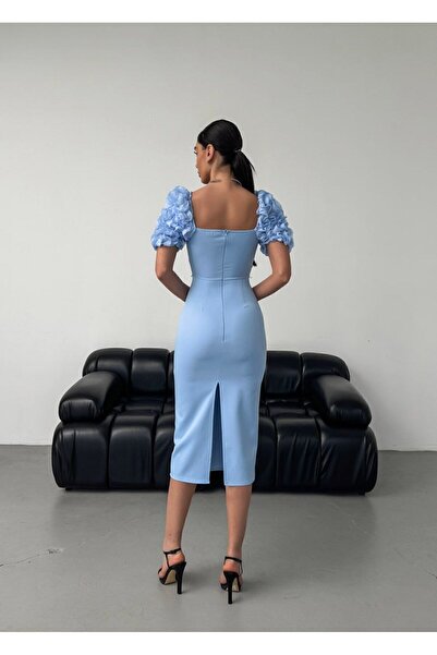 GİZONLY fırfırlı inci detaylı elbise