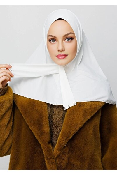 Moda Asse Çıtçıtlı Fular Şal Hazır Hijab Deniz Ve Havuz Için Uyumlu Ekru Beyaz