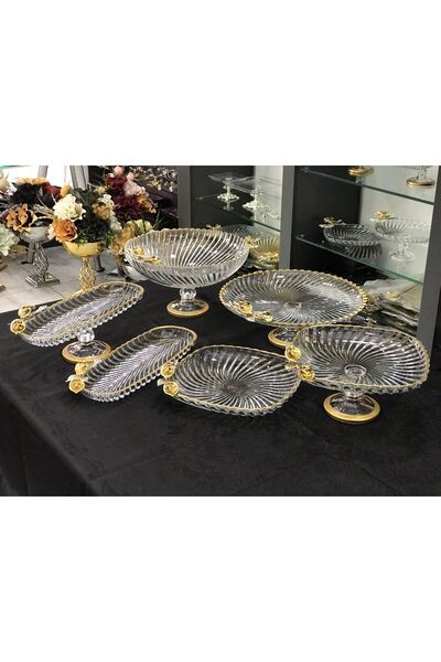 Santara AVANGARDE GOLD METAL GALA ÇİÇEKLİ GOLD YALDIZLI 6 PARÇADAN OLUŞAN ÜSTÜN KALİTE MUHTEŞEM SUNUM SETİ