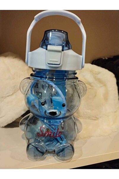 BTL STORE Ayıcıklı Matara 1000 ML, Şeffaf Su, Suluk, Okul, Ofis, Seyahat, BPA...