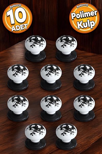 Badem10 Polymer Button Pattern White Black Furniture Kitchen Drawer Cabinet Wardrobe 10 Pieces Handle Handle Handles