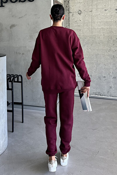 MODAGEN Unisex Oversize Tracksuit Set - Claret Red, Crew Neck